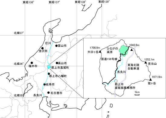 ひるがの高原の位置図